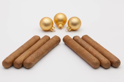 Luxury Cuban tobacco a Christmas decoration on the white background