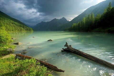 Beautiful mountain landscape near the lake. Mountain Lake. Kind of mountainous terrain and the