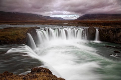 Godafoss waterfall long exposure, Iceland, Europe