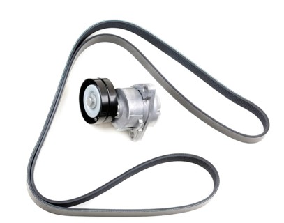 Set, the serpentine belt and tensioner pulley. Isolate on white