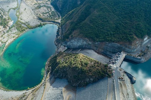 Aerial view Machacura Dam in Region Maule, Chile, South America