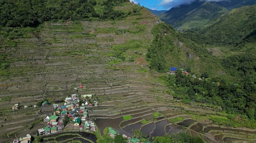 Aerial view of picturesque Batad Rice Terraces in Ifugao Province, Luzon Island, Philippines, Asia