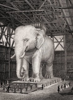 The Elephant of the Bastille, Paris, antique steel engraved print, 1831