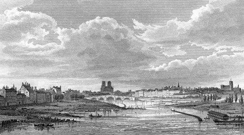 Panorama of Paris with Notre-Dame de Paris, antique steel engraved print, 1831