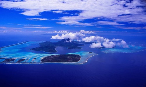French Polynesia: Airshot from Bora Bora Island in the Pacific Ocean