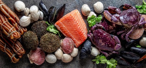 Food, Food, PACIFIC SEAFOOD. Fresh salmon, crabs ostions clams mussels, seaweed cochayuyo, sea
