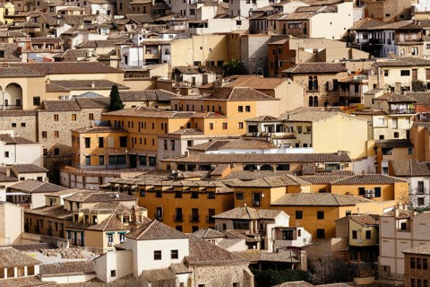 Telephoto lens view of the Old Town of Toledo. Old buildings in the jewish quarter