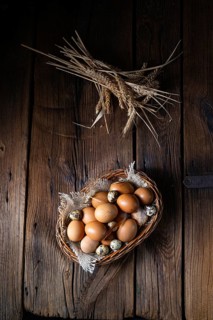 Fresh eggs straight from the farm in a basket