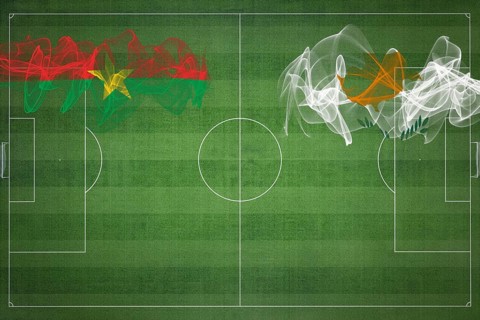 Burkina Faso vs Cyprus Soccer Match, national colors, national flags, soccer field, football game,