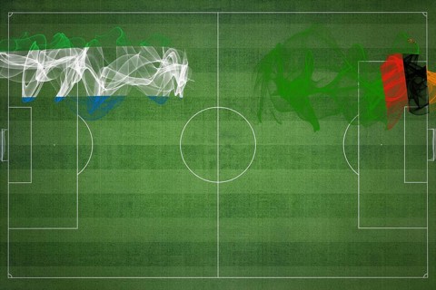 Sierra Leone vs Zambia Soccer Match, national colors, national flags, soccer field, football game,