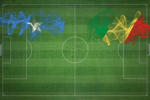 Somalia vs Congo Soccer Match, national colors, national flags, soccer field, football game,
