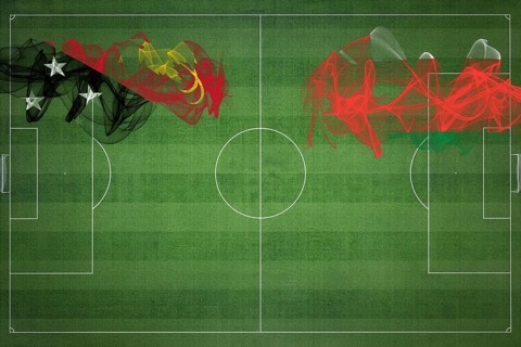 Papua New Guinea vs Oman Soccer Match, national colors, national flags, soccer field, football