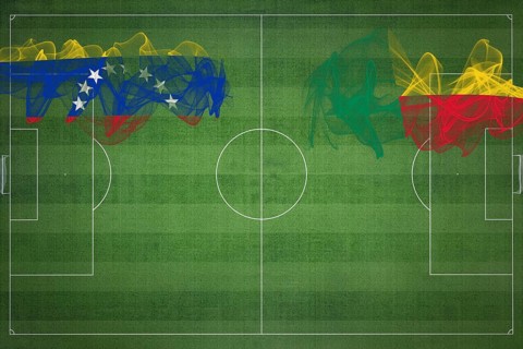 Venezuela vs Benin Soccer Match, national colors, national flags, soccer field, football game,
