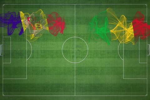 Andorra vs Mali Soccer Match, national colors, national flags, soccer field, football game,
