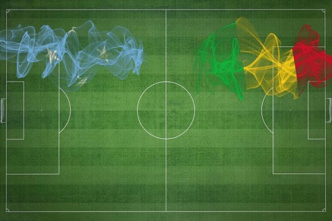 Micronesia vs Mali Soccer Match, national colors, national flags, soccer field, football game,