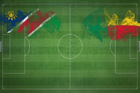Namibia vs Benin Soccer Match, national colors, national flags, soccer field, football game,