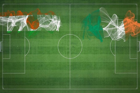 Niger vs Ireland Soccer Match, national colors, national flags, soccer field, football game,