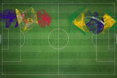 Andorra vs Brazil Soccer Match, national colors, national flags, soccer field, football game,