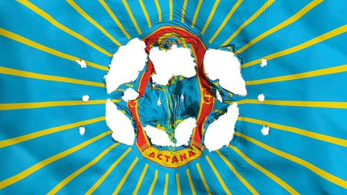 Holes in Astana, capital of Kazakhstan flag, white background, 3d rendering
