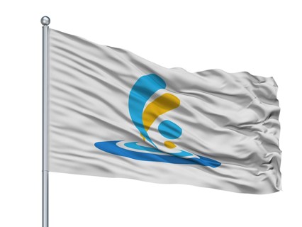 Taketa City Flag On Flagpole, Country Japan, Oita Prefecture, Isolated On White Background