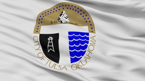 Tulsa Oklahoma City Flag, Country Usa, Closeup View, 3D Rendering