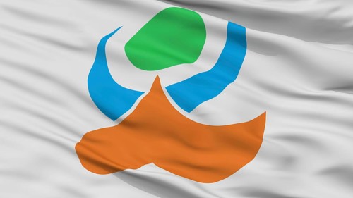 Kami City Flag, Country Japan, Kumamoto Prefecture, Closeup View, 3D Rendering
