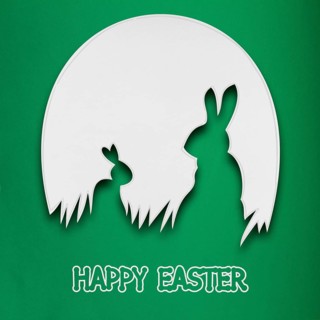Creative Easter concept photo of two rabbits in a paper egg on a green background