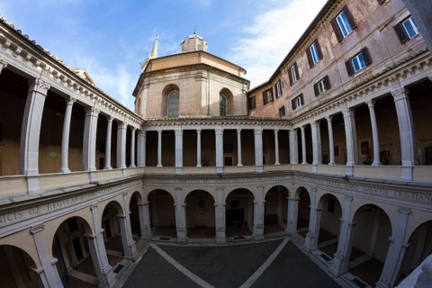 Bramante's cloister, wide-angle version, Rome, Italy, Europe