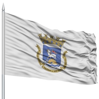 San Juan Flag on Flagpole, Capital of Puerto Rico State, Flying in the Wind, Isolated on White