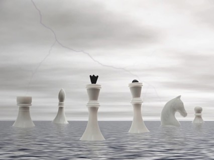 White chess mans advent by sea under the storming sky