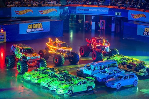 Lisbon, Portugal - March 2, 2024: HOT WHEELS MONSTER TRUCKS LIVE GLOW PARTY in Arena