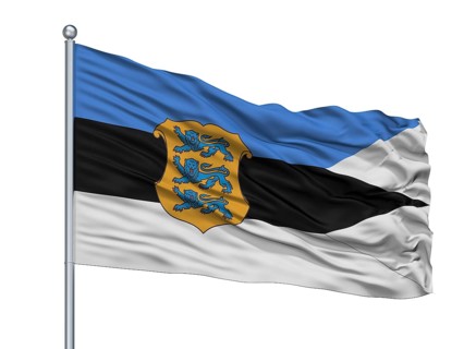 Estonia Naval Ensign Flag On Flagpole, Isolated On White Background