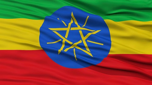 Closeup Ethiopia Flag, Waving in the Wind, High Resolution