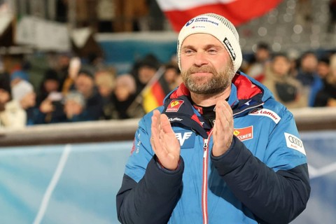 Austrian national ski jumping coach Andreas Widhölzl enjoys the moment and had every reason to
