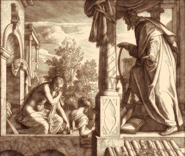 Bathsheba bathing watched by David, Old Testament, by Julius Schnorr von Carolsfeld