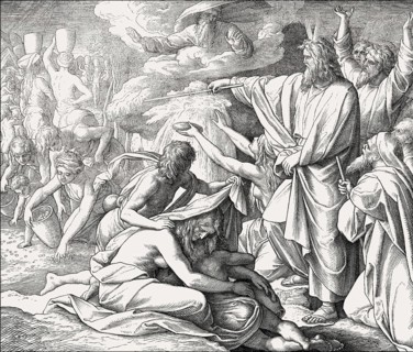 Manna and Water from the Rock, Old Testament, by Julius Schnorr von Carolsfeld, 1860