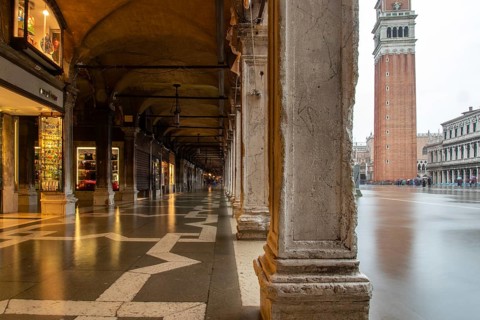The St. Mark's Square in Venice during Bad Weather and High Tide, Venice, Italy, Europe