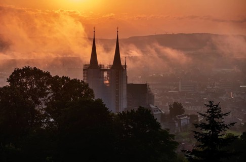 View over Bamberg (Franconia, Germany) and the Michelsberg monastery at sunrise