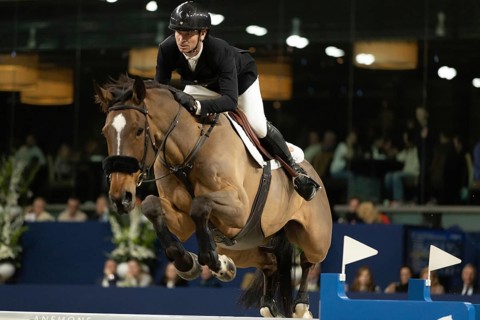 Steve Guerdat of Switzerland competes in 1.60m FEI Jumping World Cup at Jumping Amsterdam in
