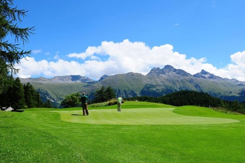 Wonderfull panoramic view from the Kulm golf-course in St. Moritz in the swiss alps