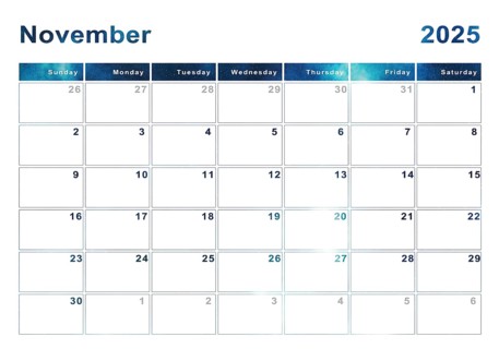 November 2025 calendar, week start Sunday, modern design