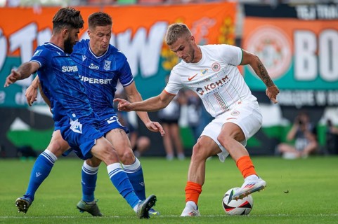 LUBIN, POLAND - AUGUST 17, 2024: Football match Polish PKO Ekstraklasa between KGHM Zaglebie Lubin