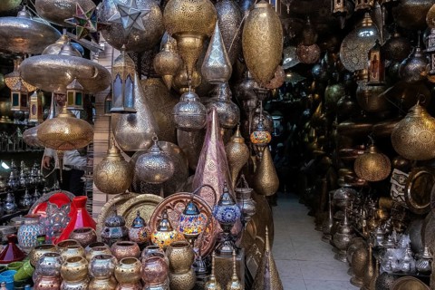 Chandelier shop in the Jemaa el-Fnaa square a shop of typical and tribal objects in the Jemaa