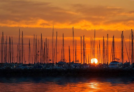 Sunset at the harbour of Ärösköbing Denmark Baltic Sea, Denmark, Europe