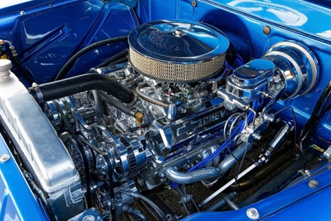 Automobile, car show, chromed engine, custom made vintage car, Province of Quebec, Canada, North