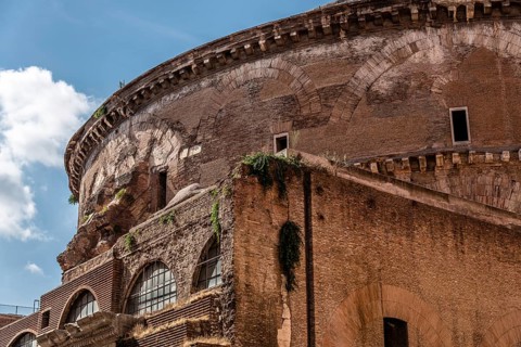 Rome, Italy, August 18, 2016: Outdoor view of Pantheon of Agripa in Rome a sunny summer day. The