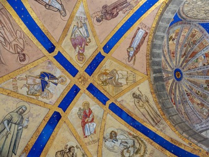 Evangelists and the eight hermitages of Artziniega, 20th century mural painting, Parish Church of