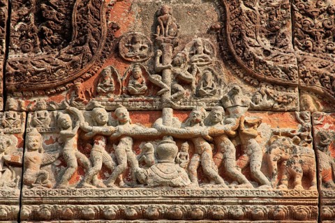 Door frieze at one of the entrances to Gopura four in Preah Vihear in Cambodia