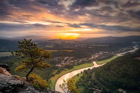 Beautiful sunrise in Saxon Switzerland