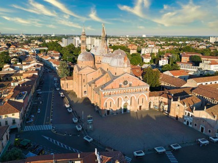 Padua, Veneto, Italy. Basilica of Saint Anthony of Padua. Aerial shot with drone of the historic